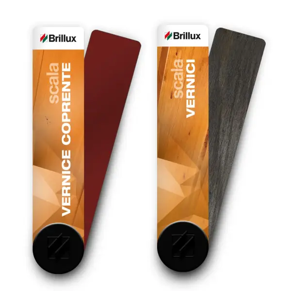 Colore rosso di una scala cromatica per pittura coprente e colore grigio di una scala cromatica per finiture impregnanti