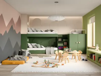 Kinderzimmer mit einer grünen Wand