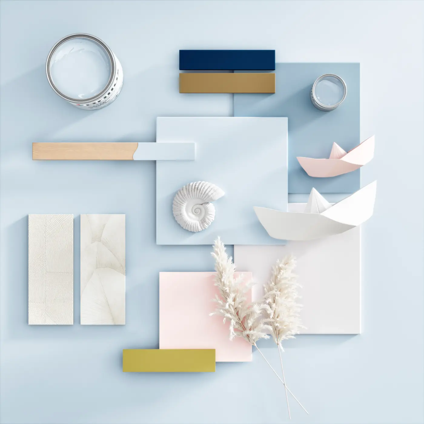 Moodboard von der Lieblingsfarbe Himmlisches Seidenblau