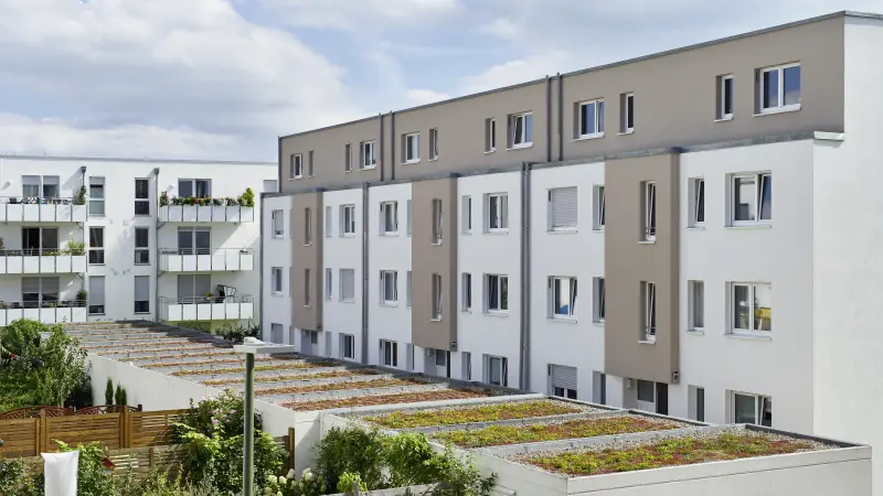 Gebäude mit weißer und brauner Fassade