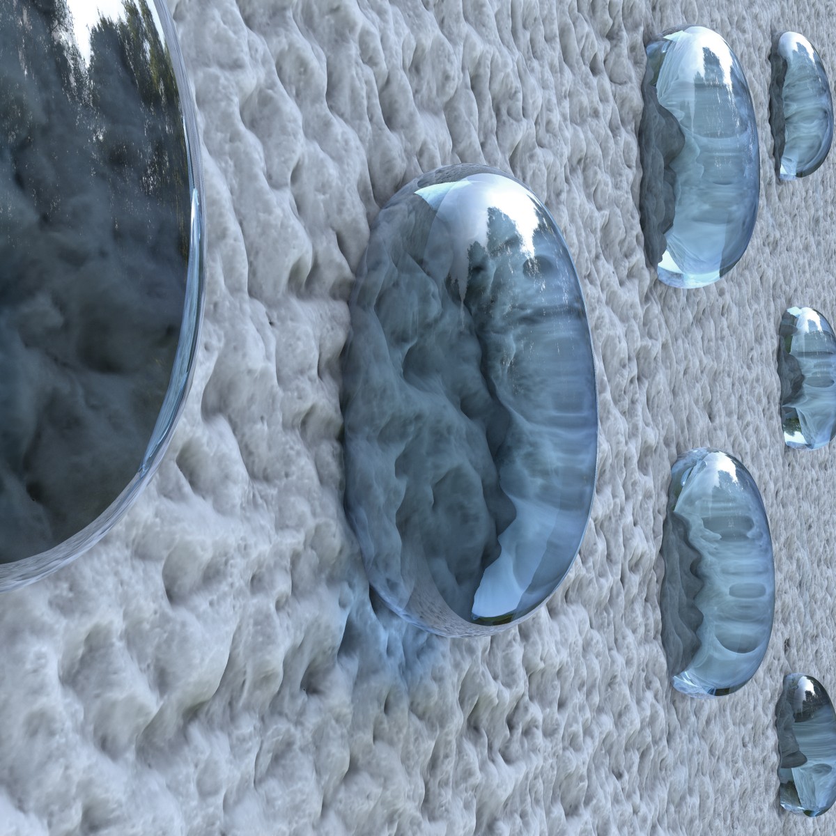 Blaue Tropfen auf einer Fassade