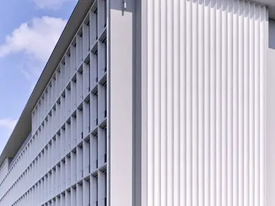 Detailansicht Fenster und Lamellen Außenansicht Gebäude