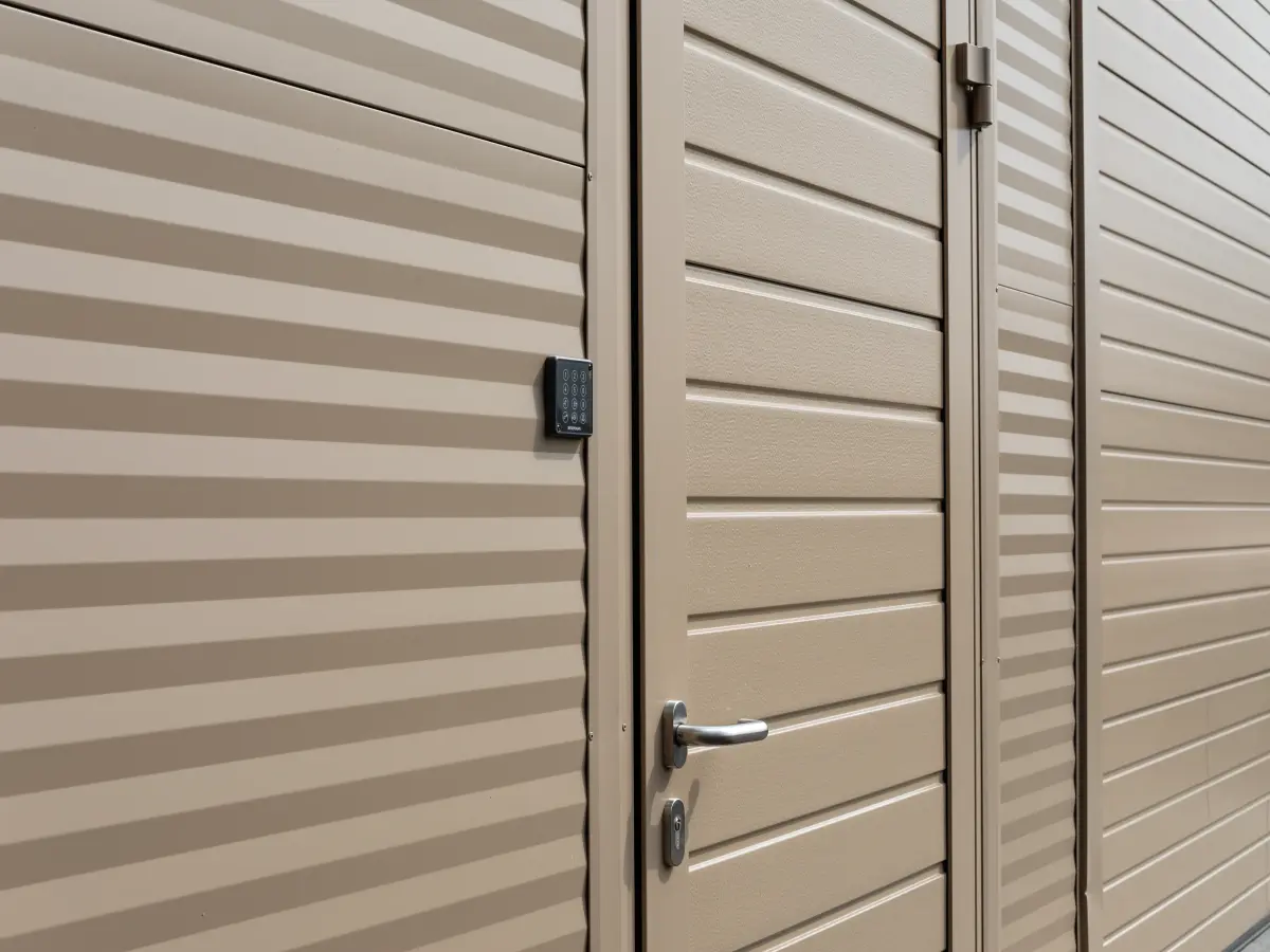 Industriegebäude in Beige und Metallfarben