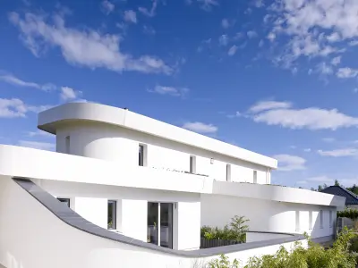 Außenansicht eines modernen weißen Hauses