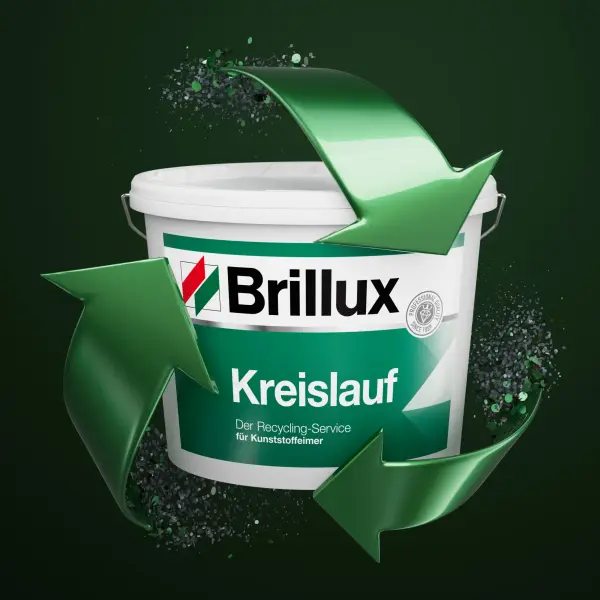 Ein Brillux Farbeimer mit Pfeilen um ihn herum