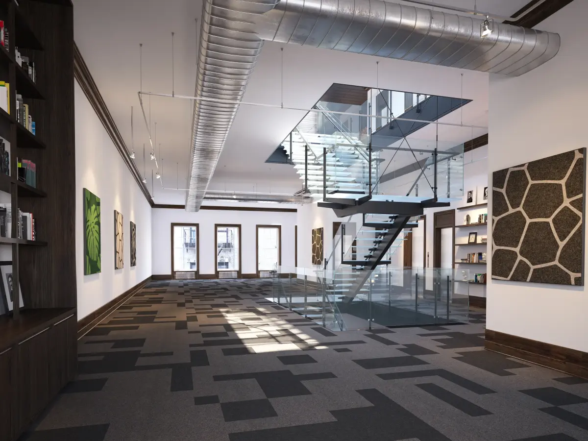 Ein Museum mit einem Nadelvlies Teppich