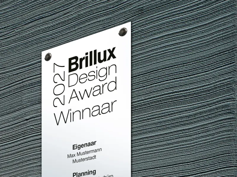 Signet Brillux Design Award hangt aan de muur