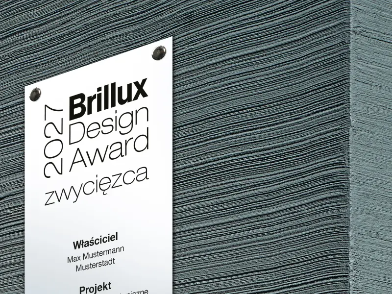 Logo Brillux Design Award 2027 zawieszone na ścianie